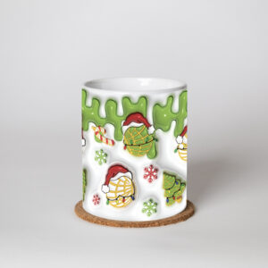 3D hatású karácsonyi bögre – Zöld díszes